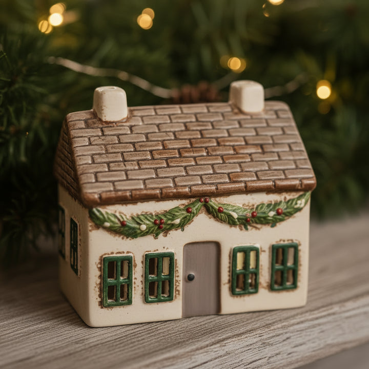 Small model of a house with a decorative roof on a white background