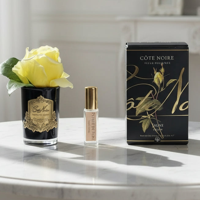 Cote Noire Black Glass Yellow Rose Bud