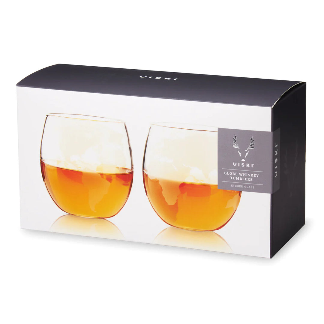 2PC GLOBE WHISKEY GLASSES