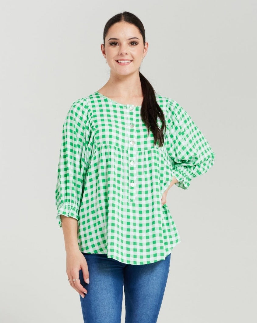 25% OFF | GREEN CHECK BONNIE TOP - RAPT ONLINE